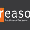 Reason magazine logo/masthead, solid orange square over solid dark grey rectangle, text in white 'reason' and 'Free Minds and Free Markets' (color graphic)